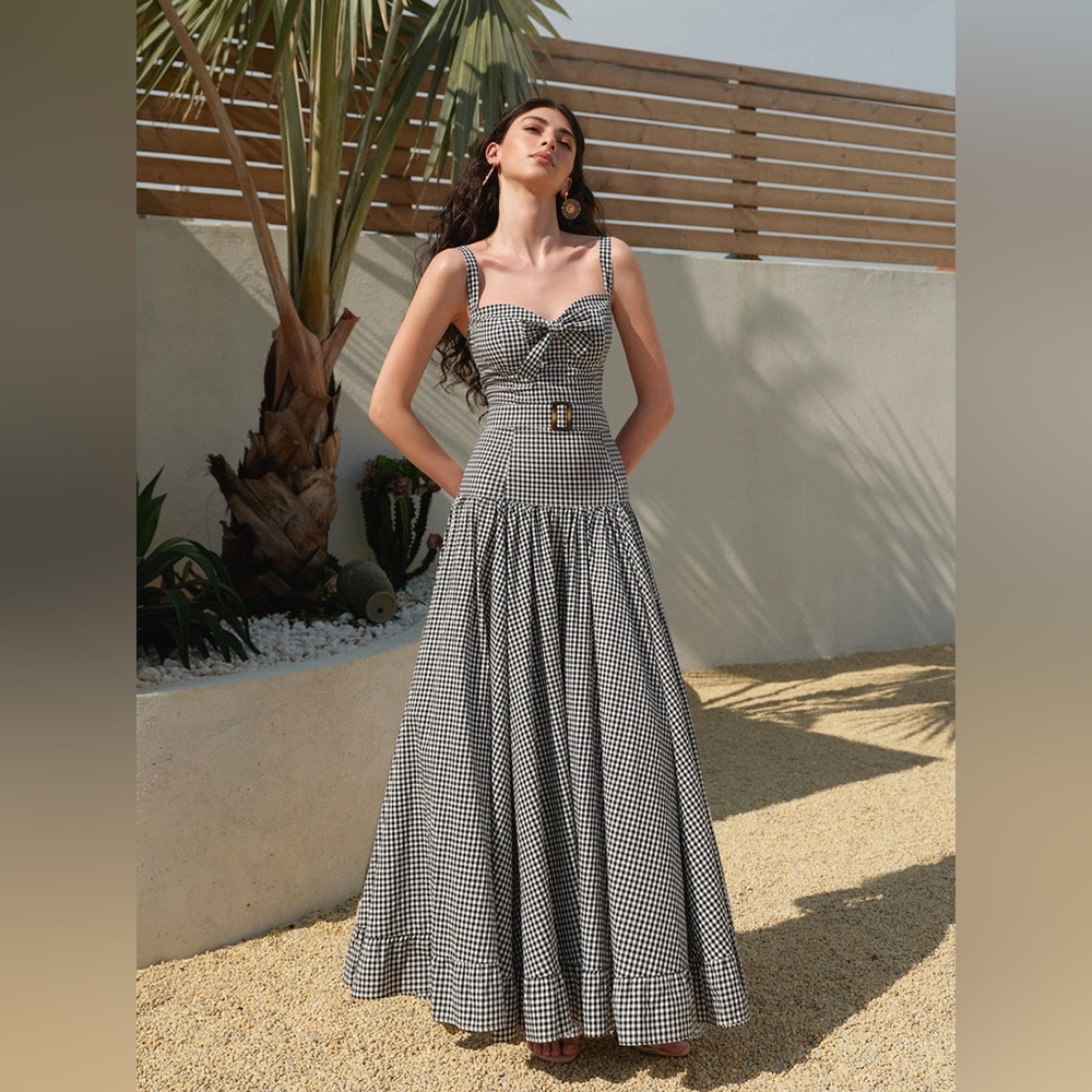 Commense Gingham Belted Maxi Dress - Picture 2 of 6